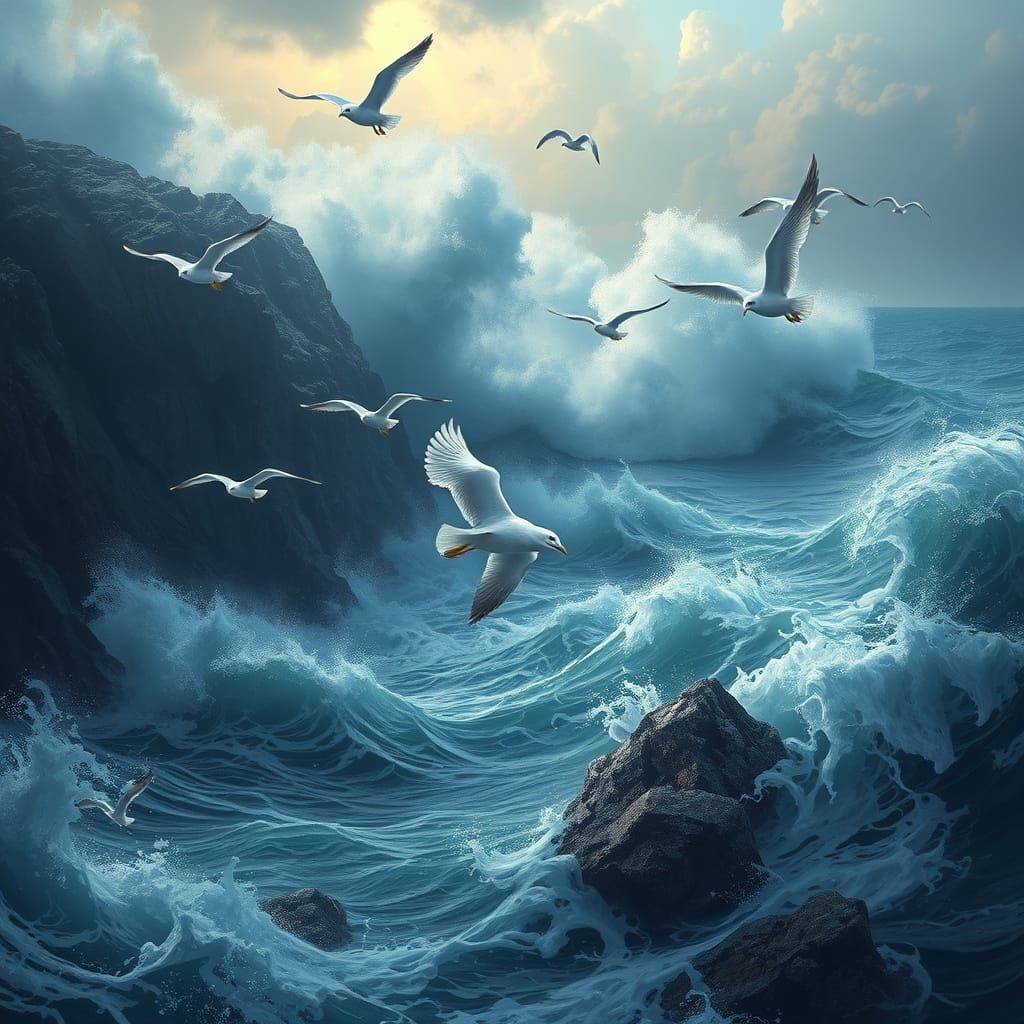 Majestic Seagulls Ride Turbulent Ocean Storms