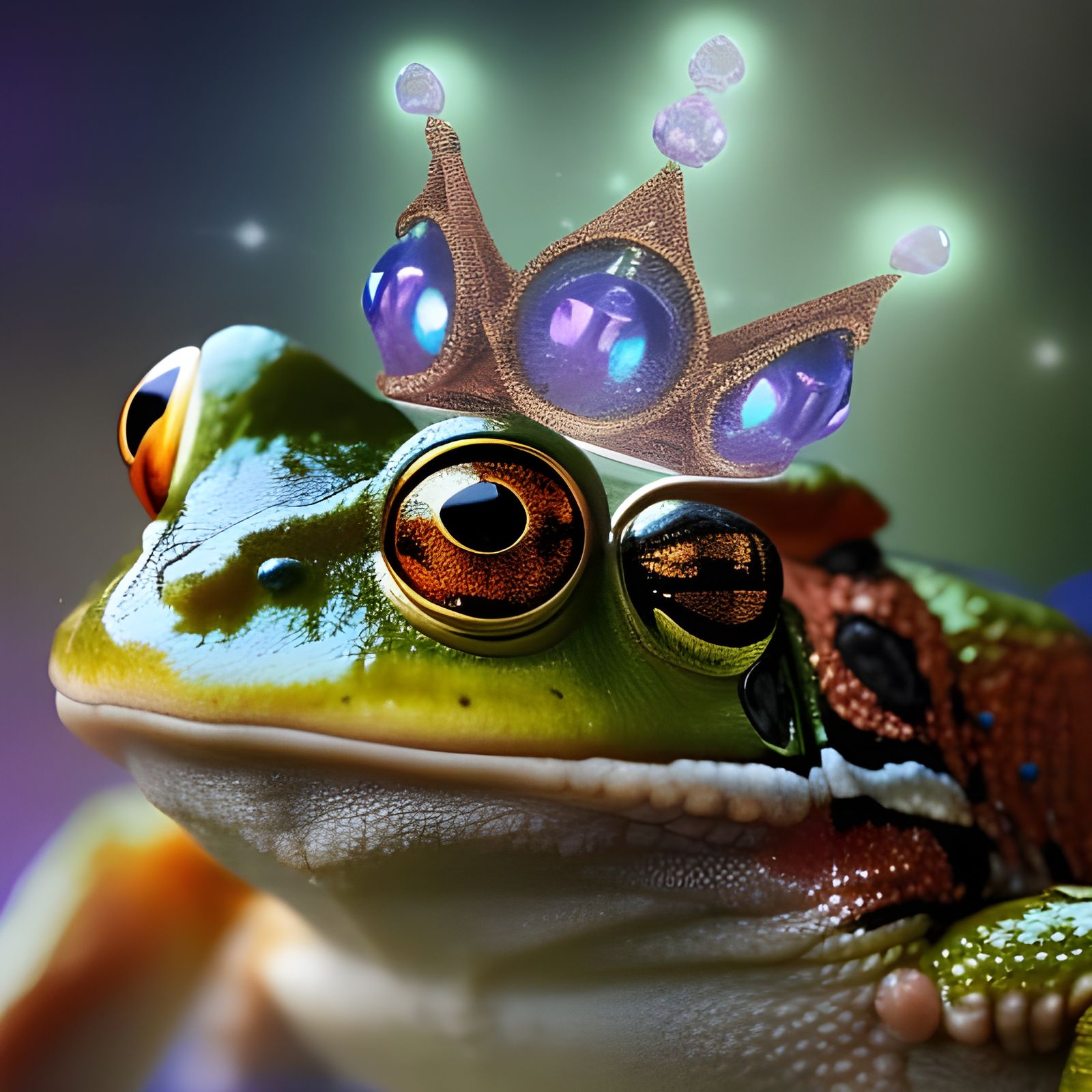 Frog Prince Portrait with Luminous Crystals