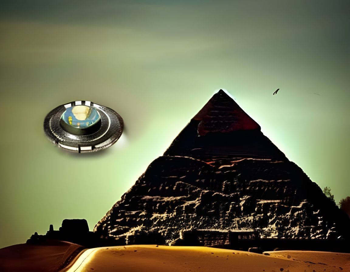 UFO Over Ancient Egyptian Pyramid in Expressionist Style