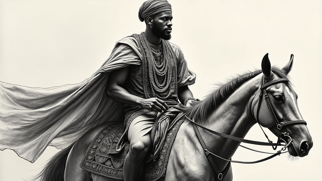 Regal Black Man on Horse in Pen and Ink