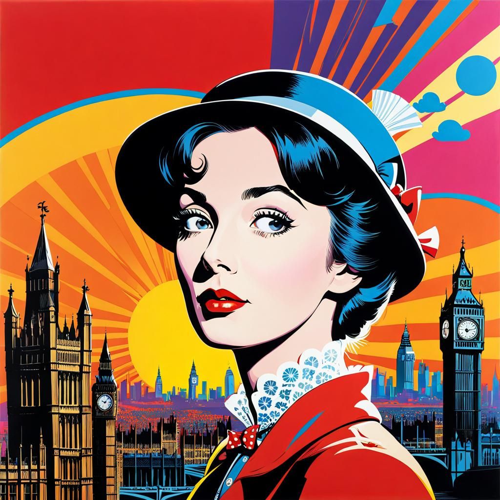 Mary Poppins Pop Art Portrait in Bold Colors