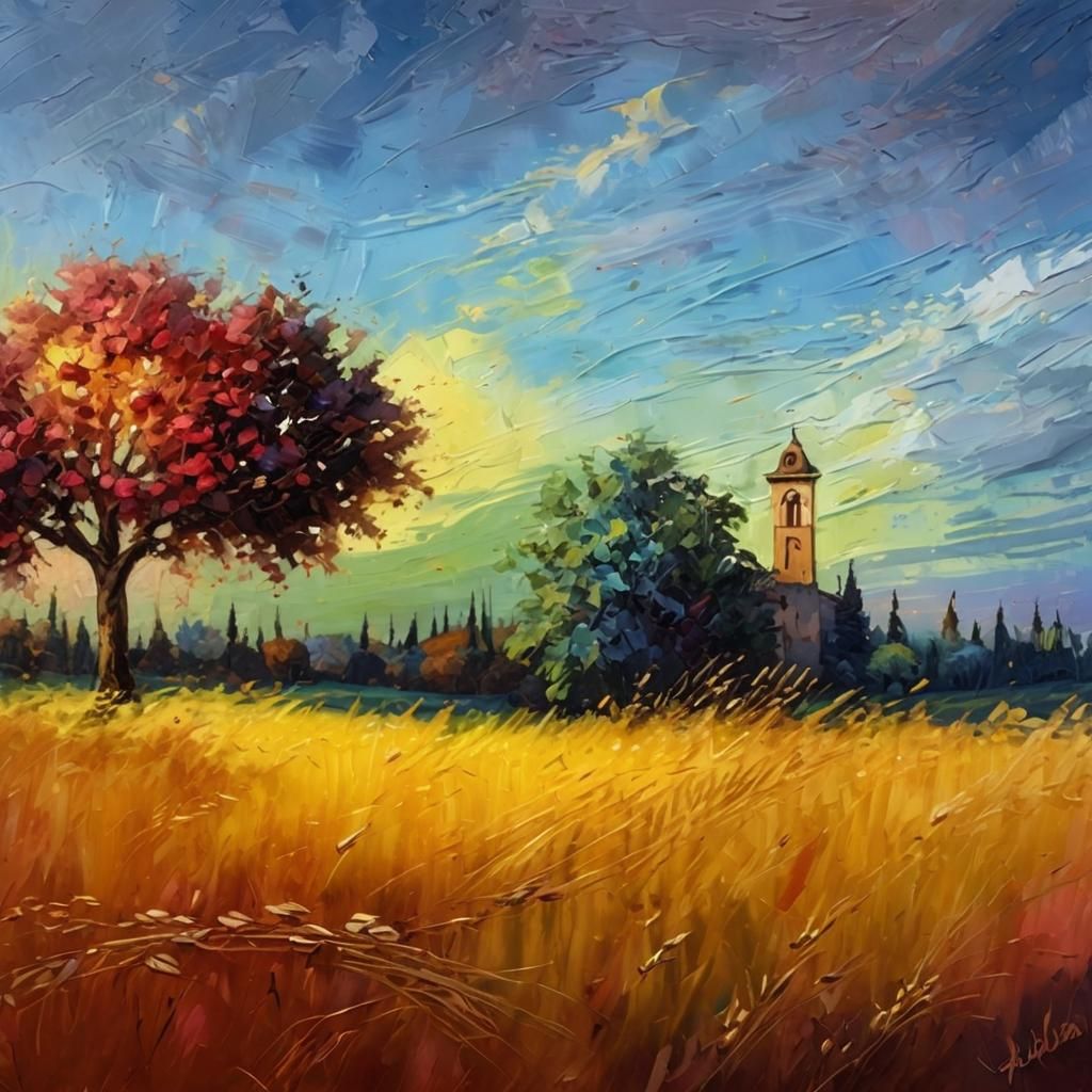 Sunlit Wheat Field as Impasto Oil Painting