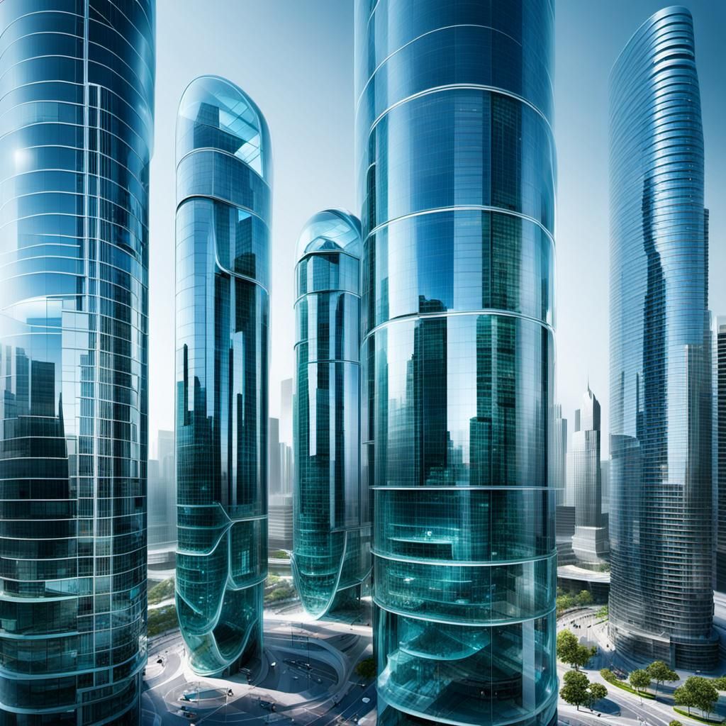 Futuristic Glass Pipe Buildings: Cityscape Vision