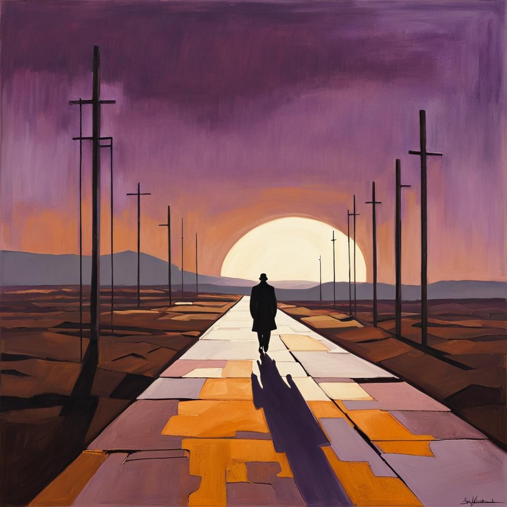 Desolate Road: Surreal Landscape in Precisionist Style
