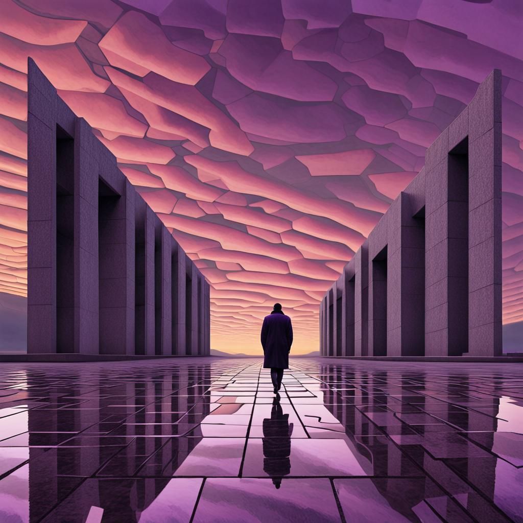 Surrealist Brutalist Architecture with Lone Figure