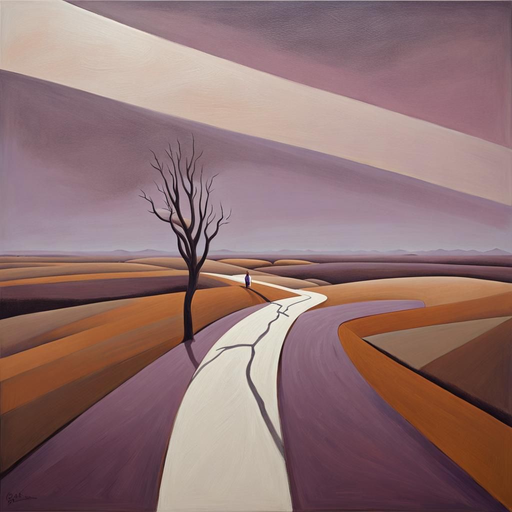 Surreal Desert Road in Sienna and Amethyst Hues