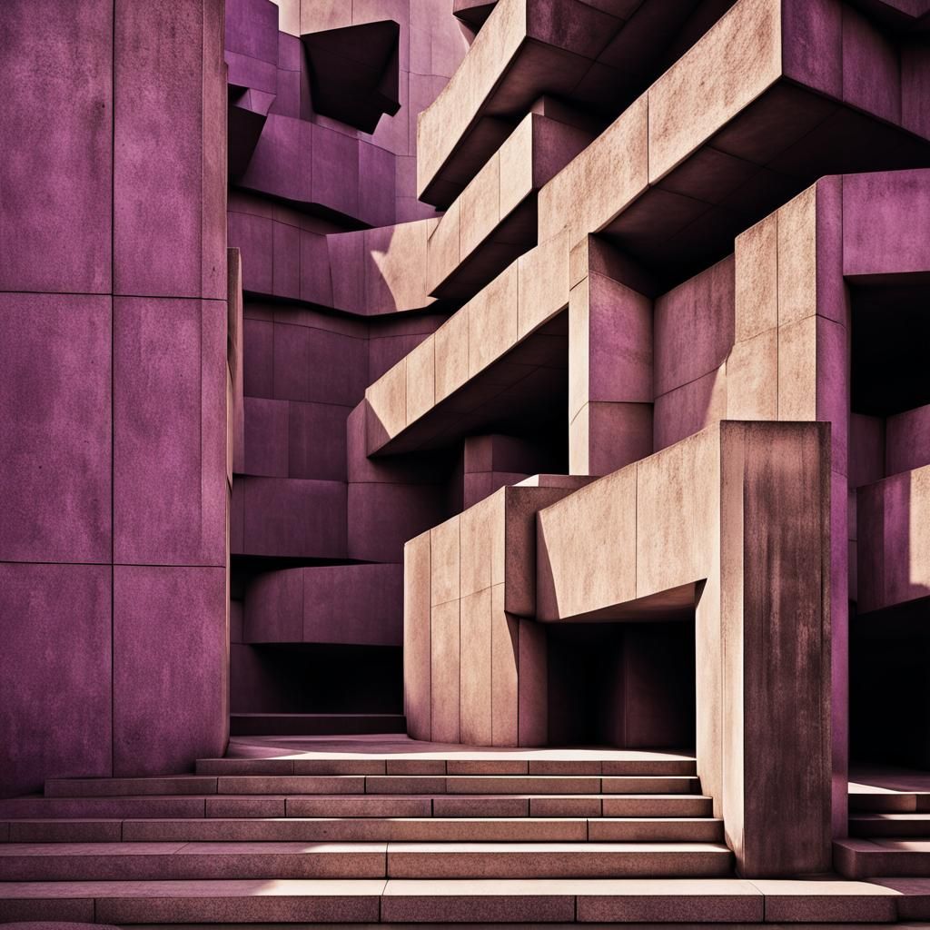 Surreal Brutalist Architecture in Sienna and Amethyst