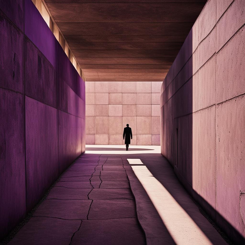 Dystopian Cityscape with Geometric Shadows in Brutalist Styl...