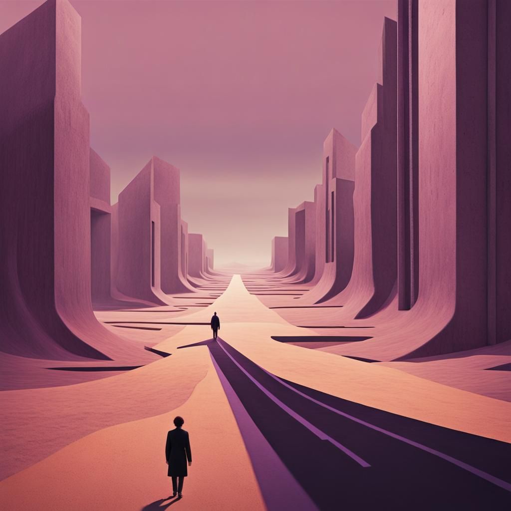 Surreal Precisionist Artwork of a Lone Figure