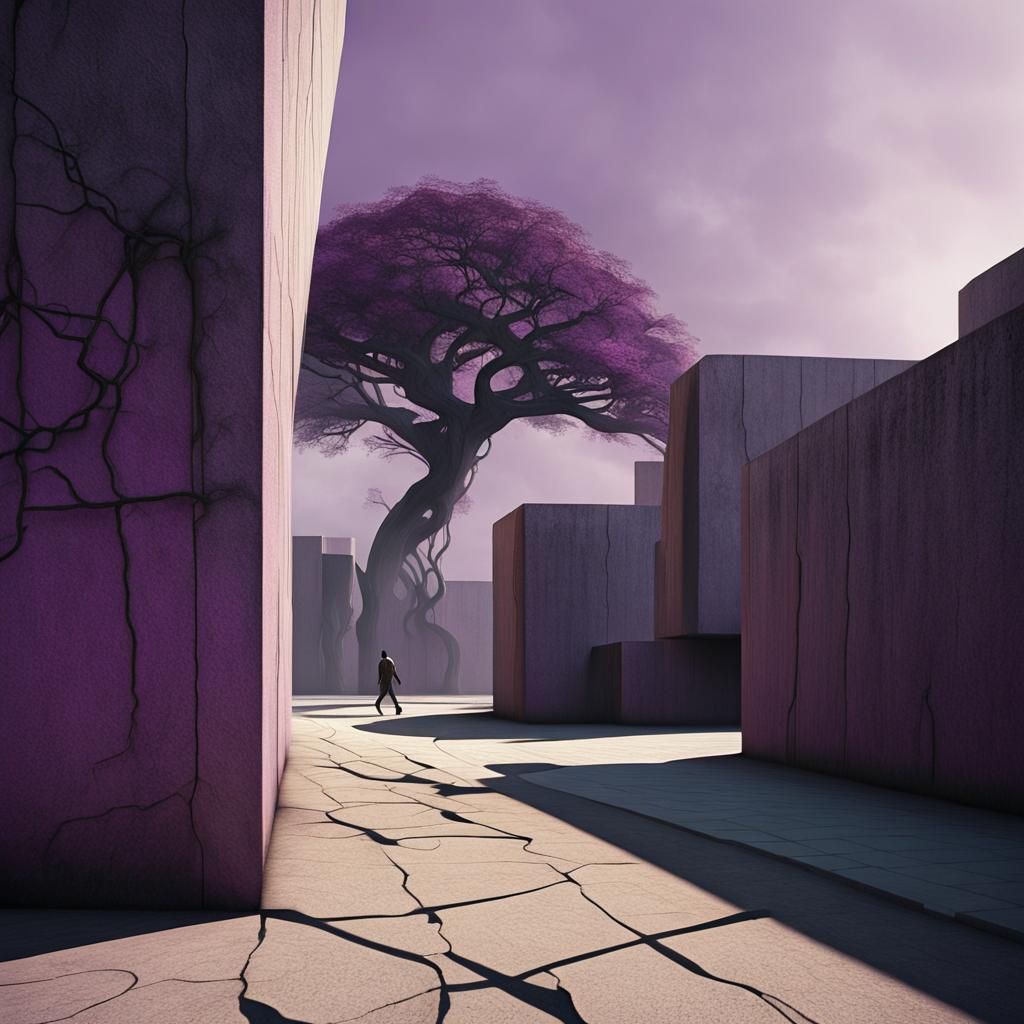 Brutalist Architecture in Surrealist 3D Rendering