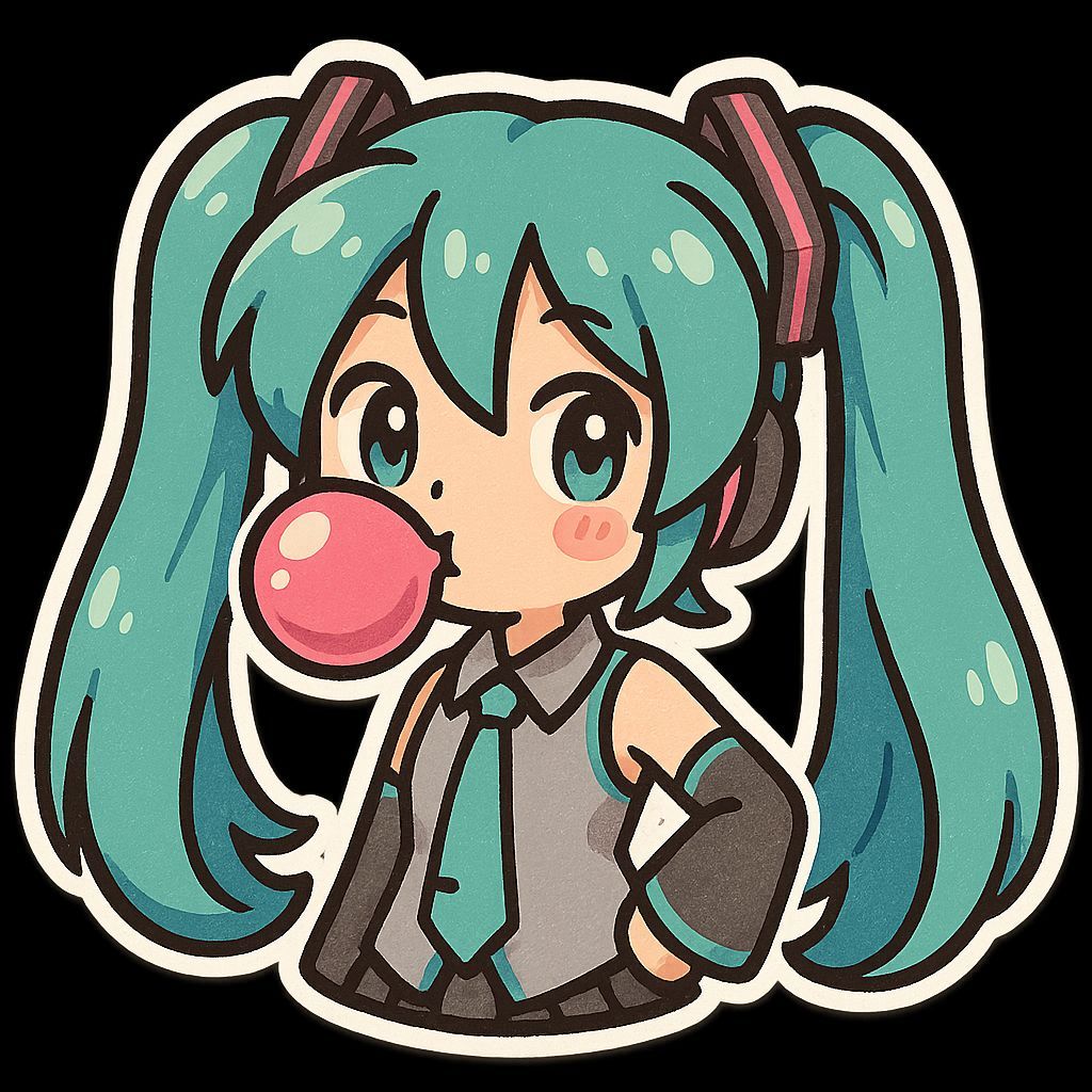 Hatsune Miku Blowing Bubblegum Bubble in Sticker Art