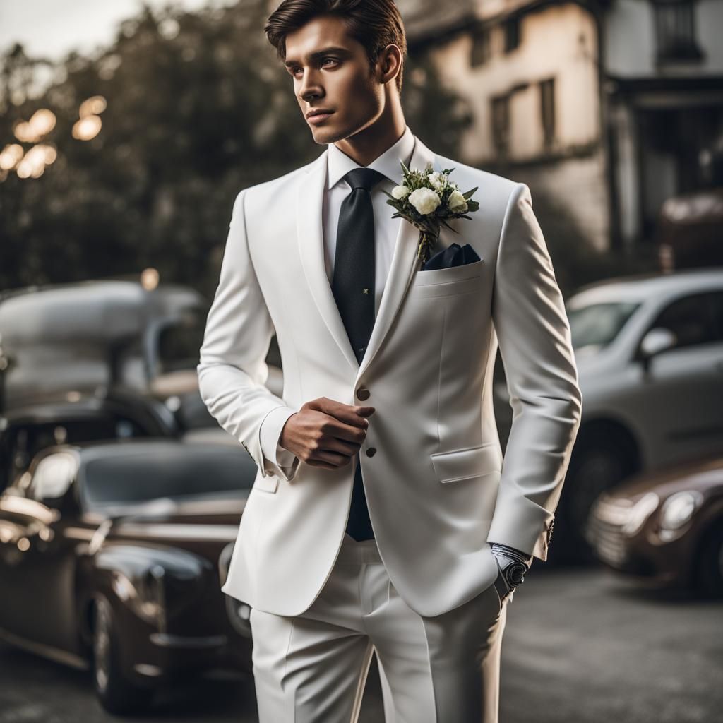Elegant Man in Dark Suit at Wedding Portrait