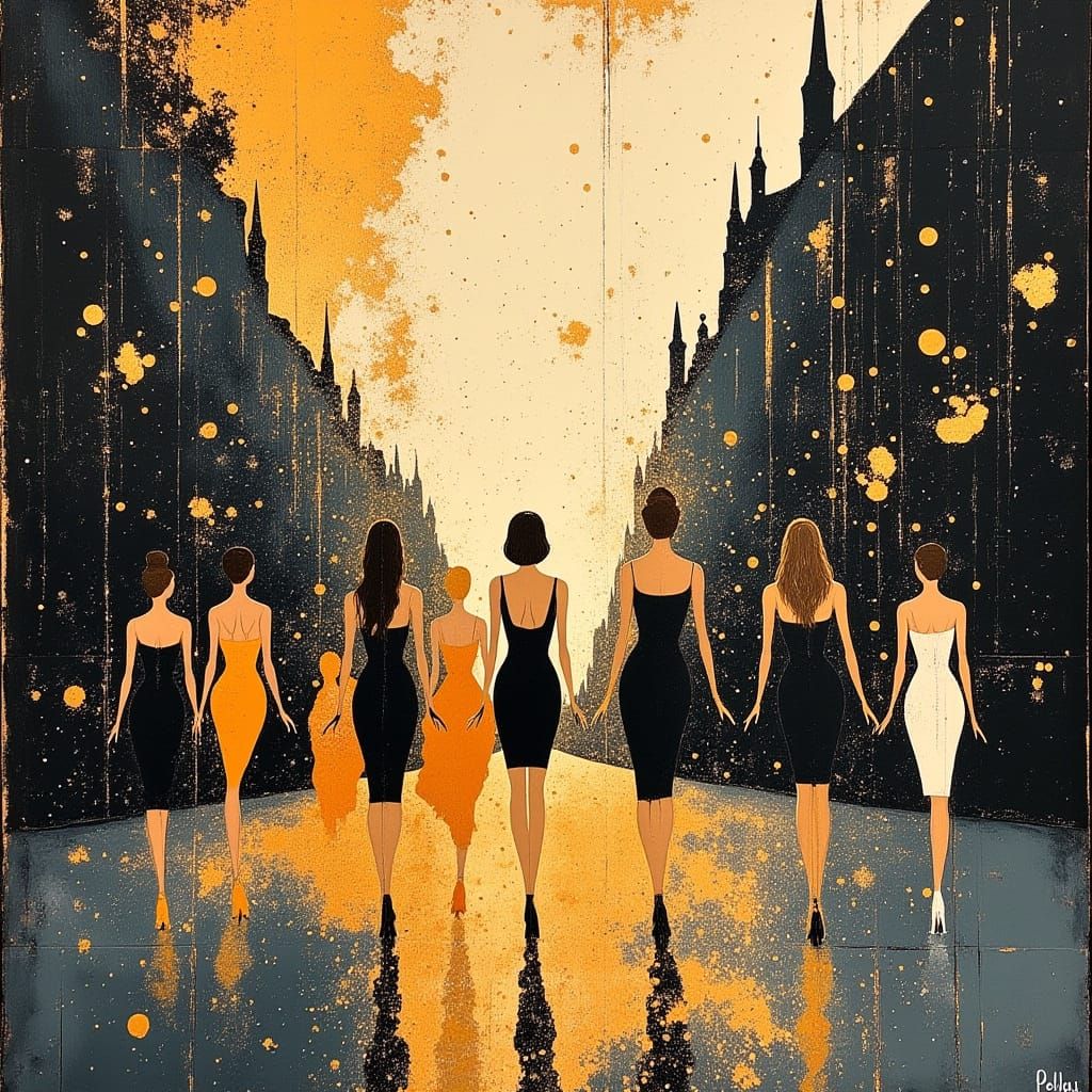Elegant Women Stroll Dublin Streets in Impressionist Style