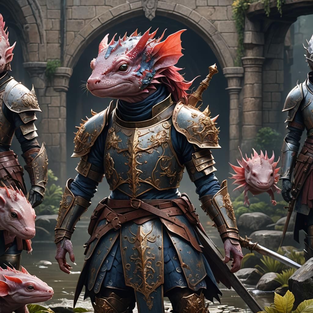 Medieval Axolotl Warrior: Detailed Fantasy Art