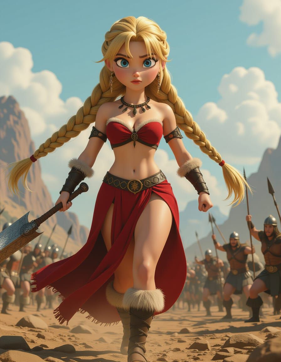 Amazonian Giantess Barbarian Berserker in Pixar Style