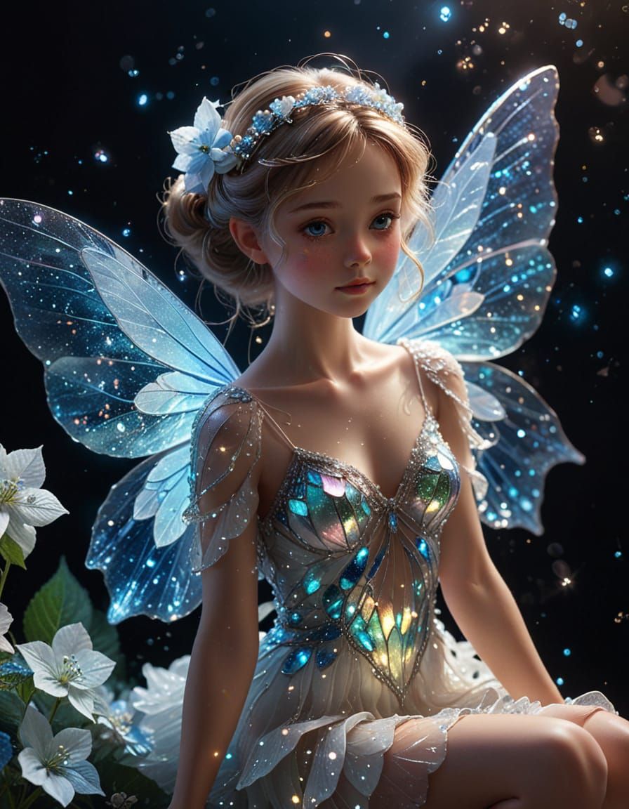 Fairy on Crystal Hydrangea in Cosmic Mixed Media Style