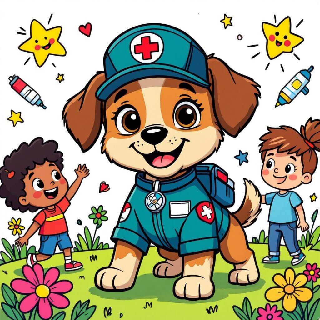 Cartoon Medic Puppy Saving the Day in Vector Style