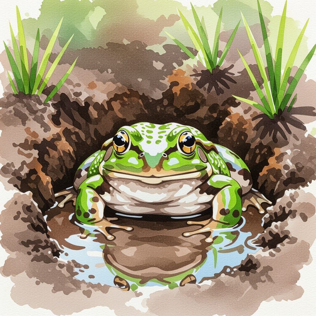 Frog Burrows in Mud, Watercolor Style