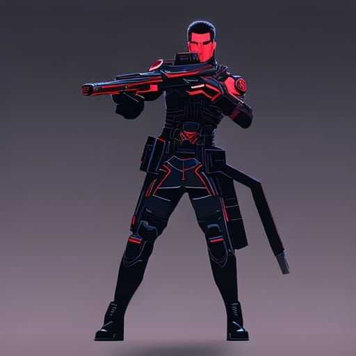 Cyberpunk Soldier in Neon Cityscape