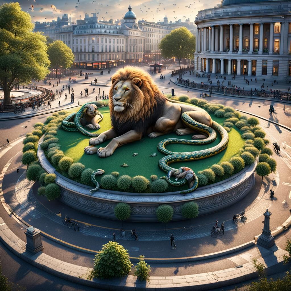 Lion with Snake and Monkeys in Trafalgar Square