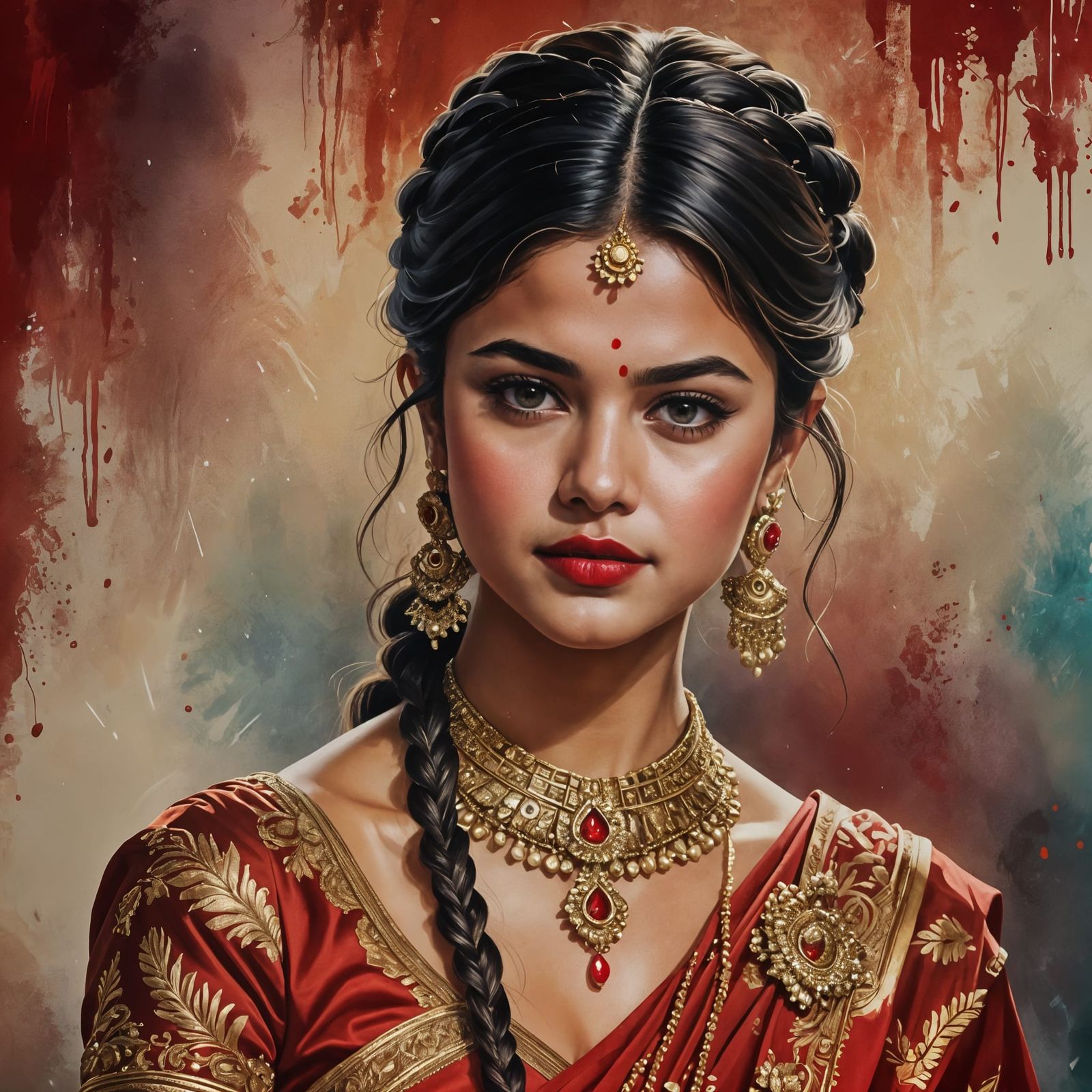 Selena Gomez as Indian Bride: Hyperrealistic Splash Art