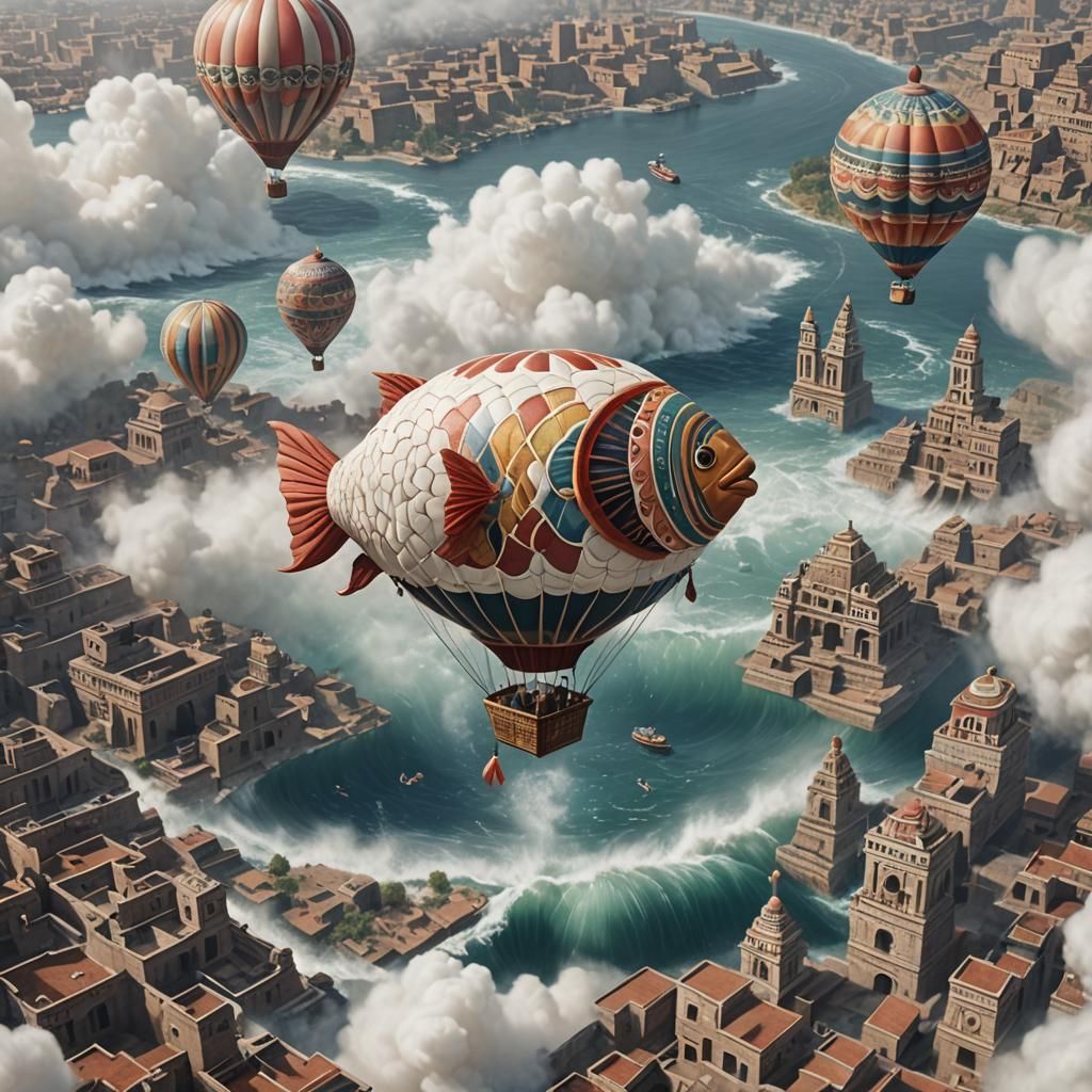 Fish Balloon Floats Over Flooded Aztec City