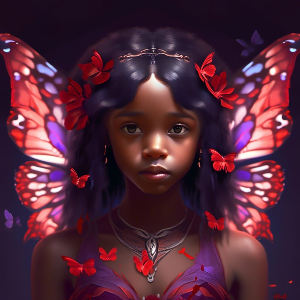 Girl in Butterfly Dress, Digital Art Portrait