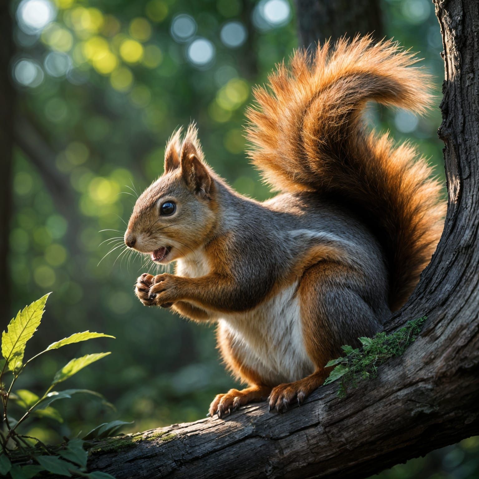 Vibrant Eurasian Squirrel in Summer Forest, Hyperrealism Sty...