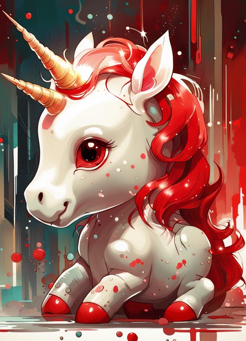 Adorable Unicorn in Anime Space, Digital Art