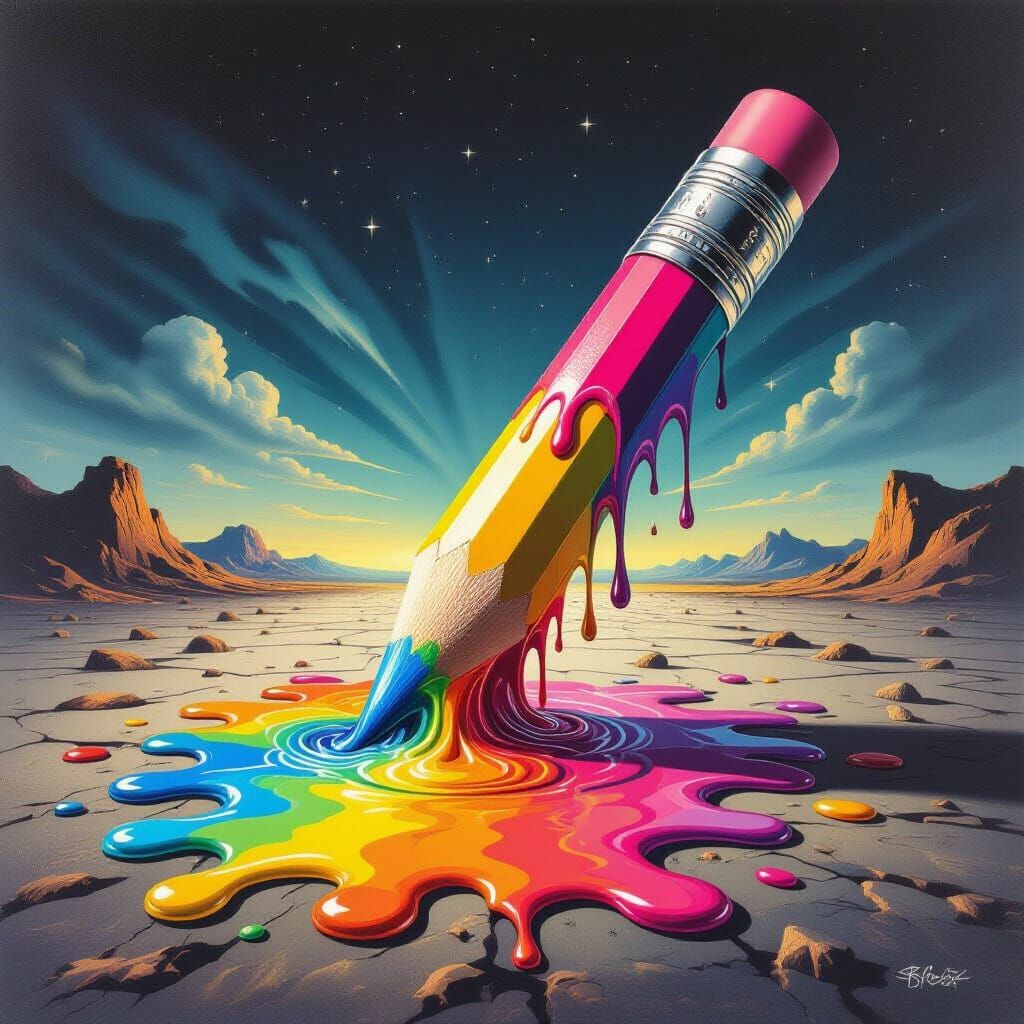 Surreal Melting Rainbow Pencil Dripping Liquid Color