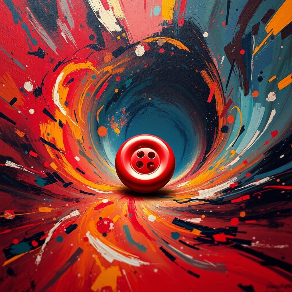 A Crimson Button Amidst Vortex of Abstract Chaos