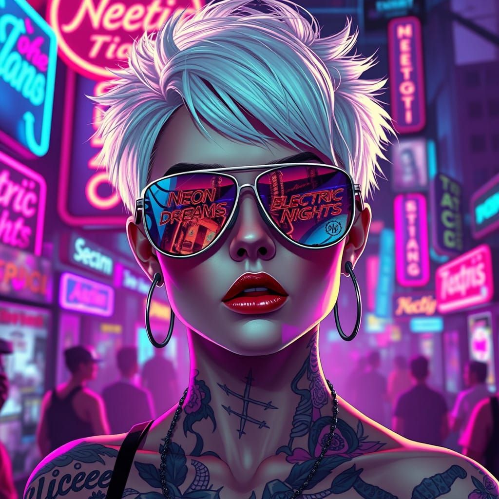 Cyberpunk Goddess Under Neon Dreams