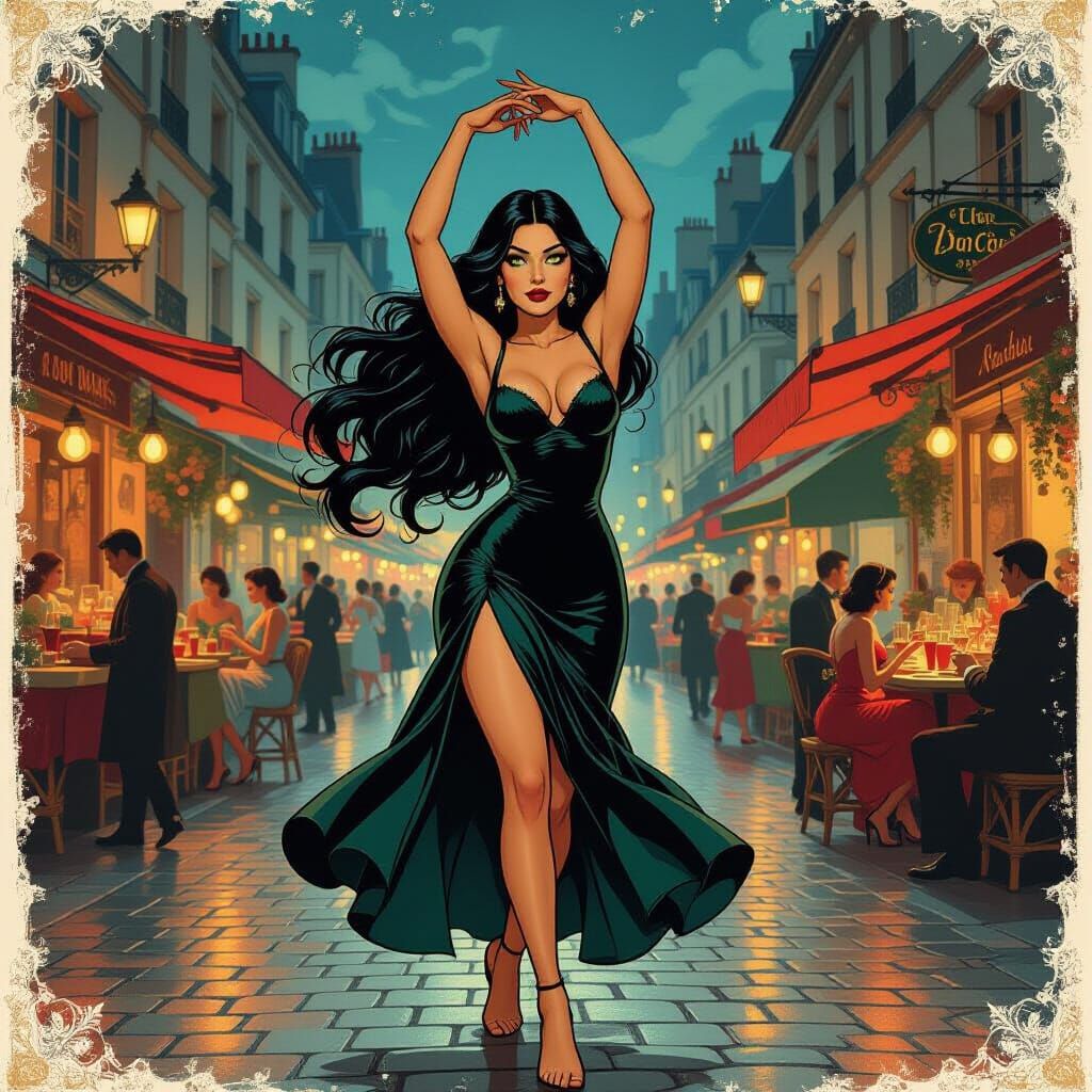 Mysterious Roma Woman Dancing in Parisian Market