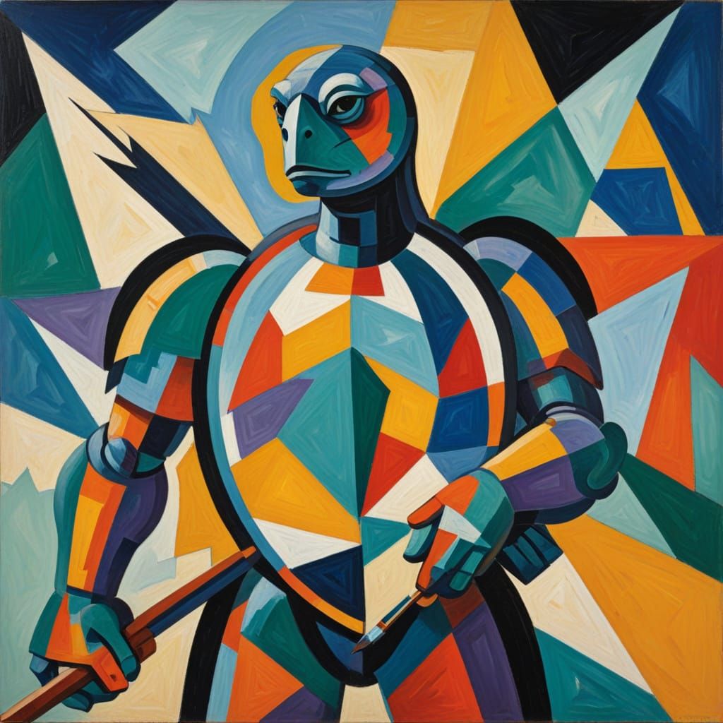 Cubist Turtle Artist at Work