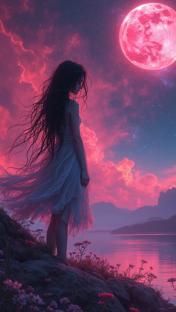 Enchanting Cosmic Goddess in Stained Glass Style