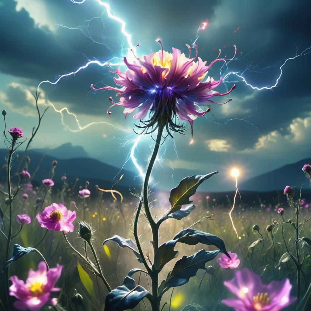 Electric Flower: A Fantasy Illustration of Lightning