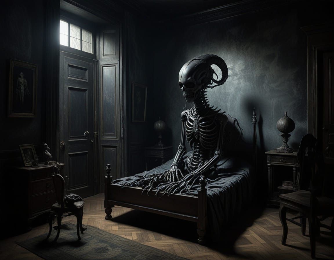 Eerie Creature Lurks Beneath a Young Girl's Bed in Dark, Hau...