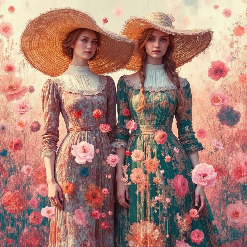 Elegant Women in Garden, Inspired by Fragonard