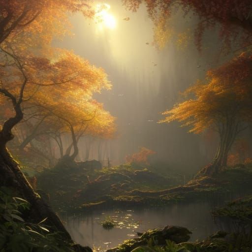 Gothic Palace in Crimson Flower Forest: Dark Fantasy Art