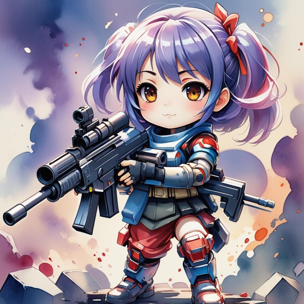 Chibi Anime Girl Commando with Laser Rifle
