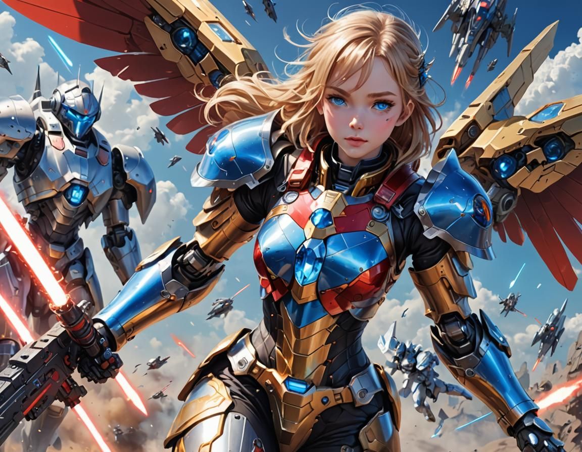 Anime Knight Battles Robots in Space