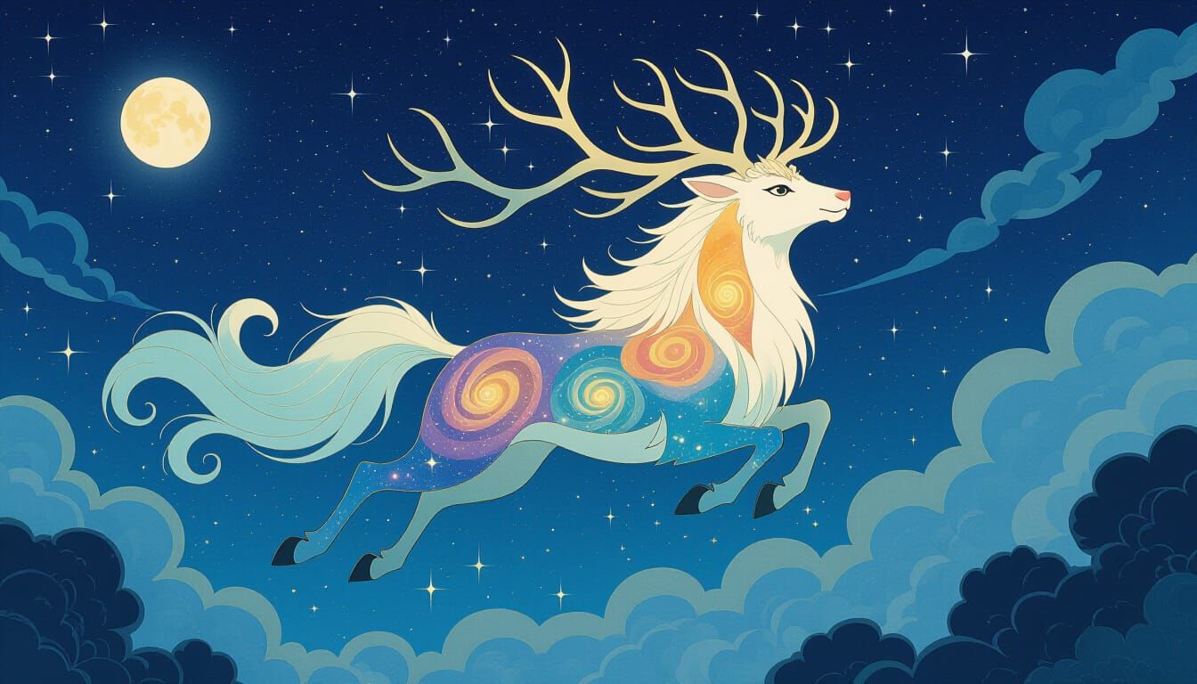 Celestial Kirin Soaring Through Starry Sky