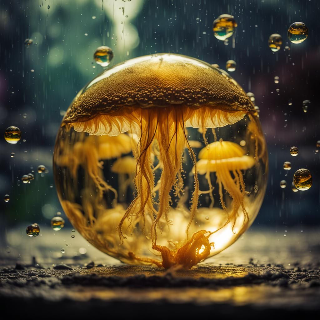 Jellyfish Reflected in Shattered Glass Ball