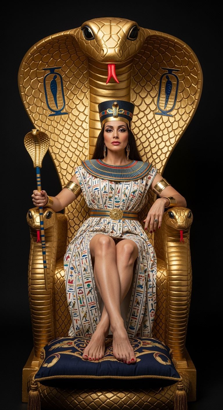 Egyptian Queen on Gold Throne, Photorealistic Style