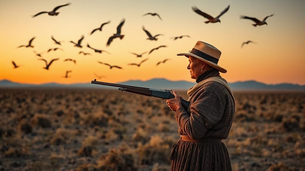 Boer Woman in Karoo Landscape at Dusk