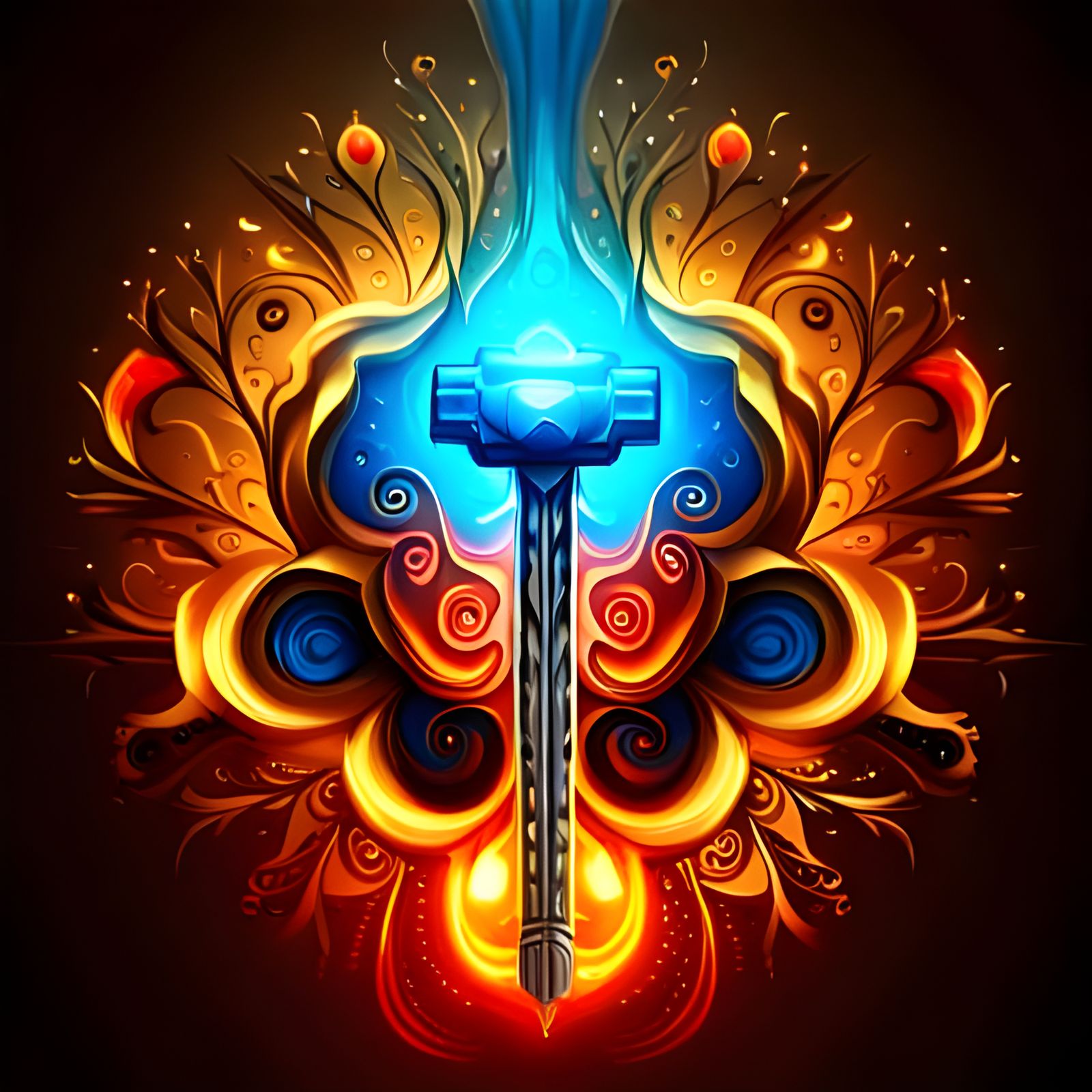 Glowing War Hammer with Gold Flower