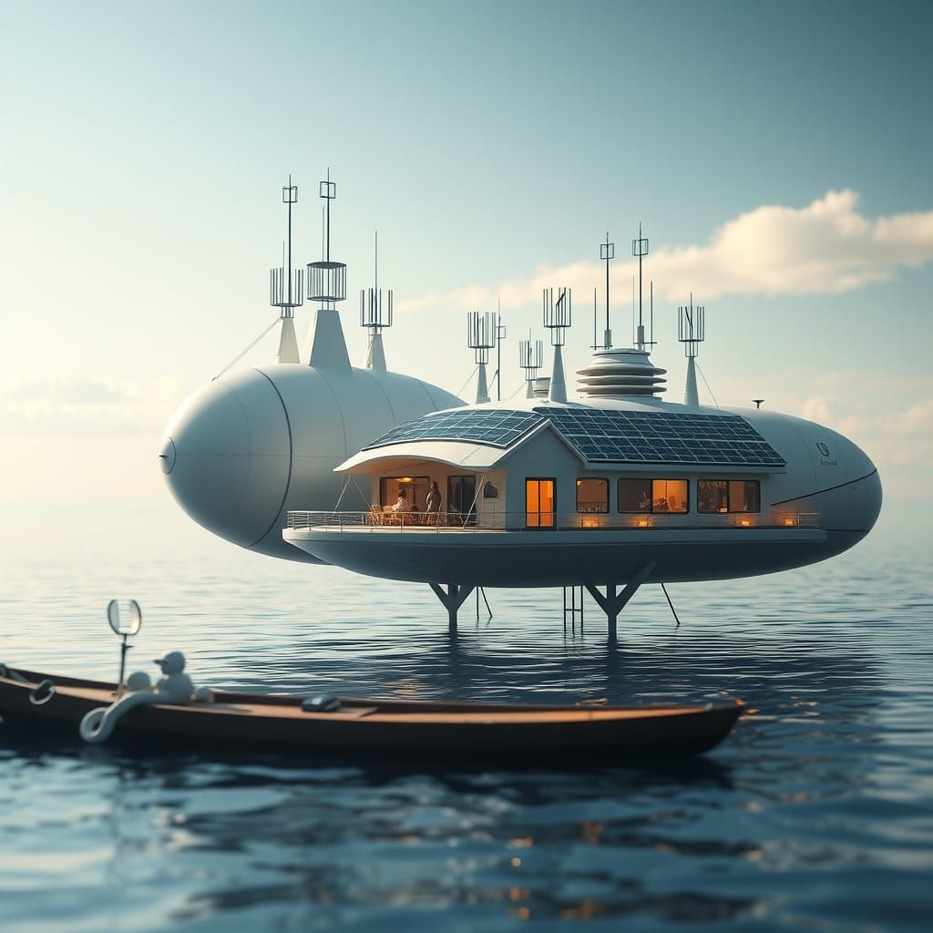 Minimalist Floating Village in 2200 with Gentle Alchemy