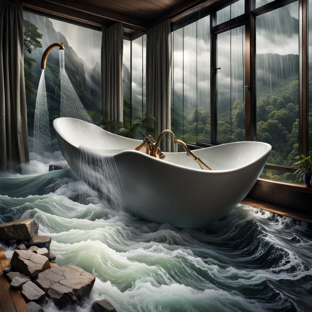 Photorealistic Raging River with Geometric Designs