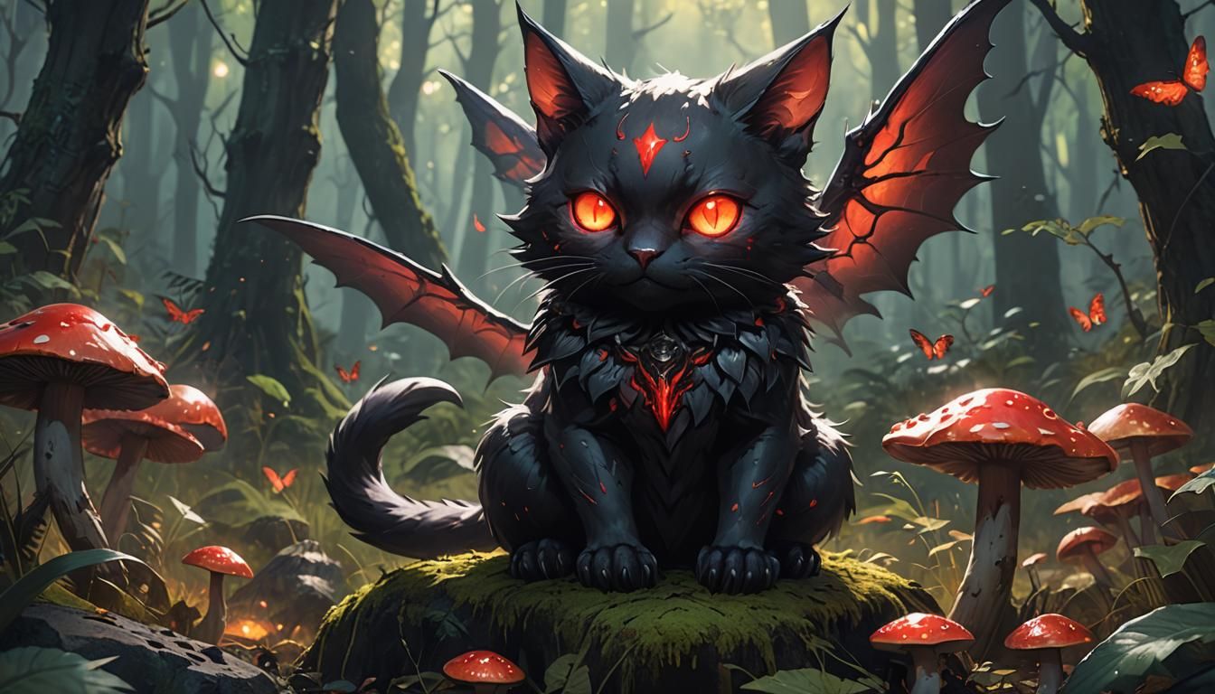 Demonic Cat Concept Art in Anime 3D Style