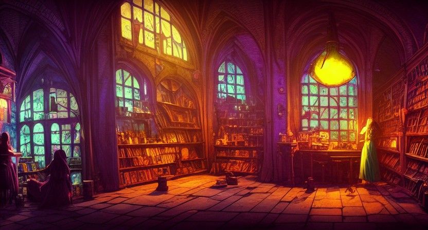 Intricate Witch Shop Interior as Comic Art